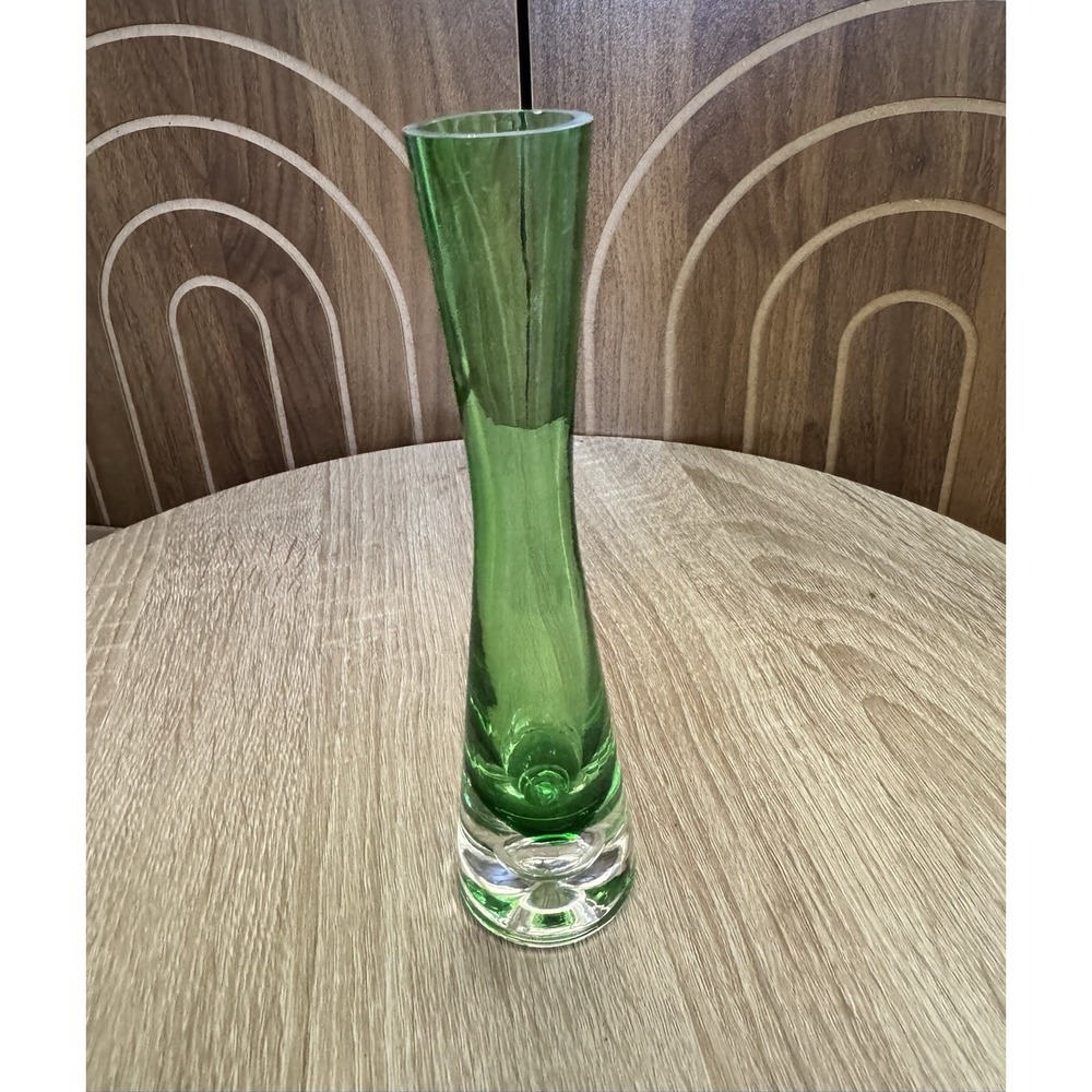 art glass green vase with clear bottom